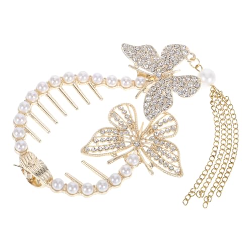 WRITWAA Schmetterling Haarklammern Mit Perlen Und Strasssteinen Für Damen Pferdeschwanz-haarnadel Mit Quaste Seitenkämme Haarschmuck Für Hochsteckfrisuren von WRITWAA