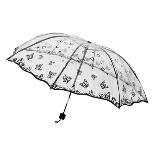 WRITWAA Regenschirme Reise Regenschirm Faltbarer Regenschirm Mit Schmetterlingsmuster Kompakt Und Sturmfest Ideal Für Sonne Und Regen Tragbar Für Unterwegs Transparent Regenschirm Herren von WRITWAA