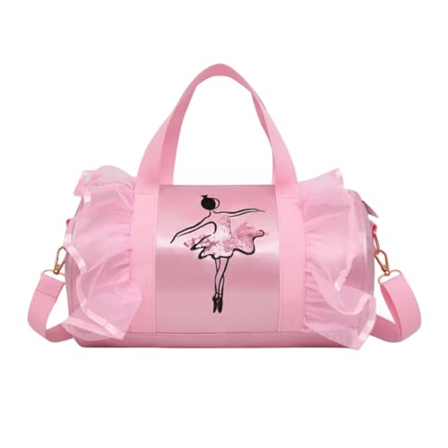 WRITWAA Ballett Tanztasche Für Mädchen Umhängetasche Mit Großem Fassungsvermögen Reisetasche Mit Glatten Reißverschlüssen Stickerei Und Spitzenblumen Multifunktionale Messenger Bag von WRITWAA