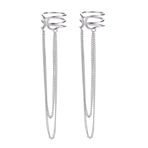 WRITWAA Silber Ohrclips Damen mit Langen Quasten Eleganter Ohrschmuck Modische Ohrklemme Frei von Ohrloch Leicht und Langlebig Geeignet für Party Hochzeit von WRITWAA