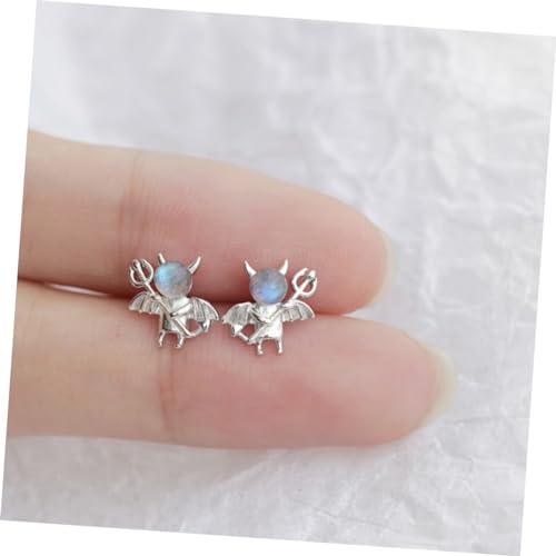 WRITWAA Silber Ohrstecker Teufel Design mit Mondstein Damen Ohrschmuck Elegant Persönlichkeitsstark Für Alltag Party Hochzeit von WRITWAA