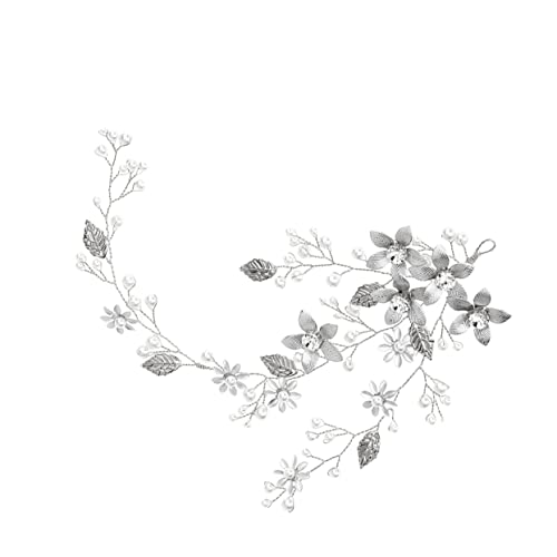 WRITWAA Silberne Braut-haar-schmuck Künstliche Perlen-blumen-kopfschmuck Hochzeit-haarband Aus Legierung Blumenblätter-dekoration Für Frauen Und Damen von WRITWAA