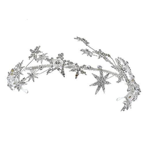 WRITWAA Silberne Brautkrone mit Funkelnden Wassersteinen Sternendesign Verstellbar Leicht und Langlebig Hochzeit und Geburtstag Damen Accessoire Auffällige Tiara für Festliche Anlässe von WRITWAA