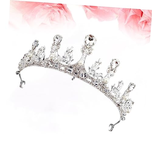 WRITWAA Silberne Handgefertigte Perlenkrone mit und Strasssteinen Leichter Legierungs Tiara Haarschmuck für Braut Festliche Kopfbedeckung für Hochzeit und Party Deko von WRITWAA