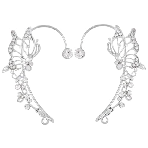 WRITWAA Silberne Ohrclips Schmetterling mit Strasssteinen nicht Durchstochen Leichter Ohrschmuck für Damen Hautfreundlich Modisch Langlebig für Party Hochzeit Alltag von WRITWAA