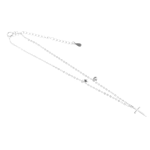 WRITWAA Silbernes Kreuz Fußkettchen Damen Verstellbar Mit Strass Schmuck Für Strand Sommer Alltag Und Anlässe von WRITWAA