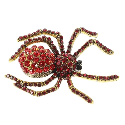 WRITWAA Spinnennetz-Tropfenbrosche Kleidungs-Brustnadel dekorative Stifte Broschennadel in Spinnenform Pullover Broschennadeln Diamant Zubehör Rucksack Abzeichen Mann Strasssteine rot von WRITWAA