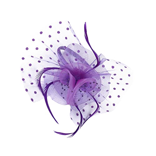 WRITWAA Spitzenblumenhut Bridal Fascinator. Vintage-hüte Vintage-hut Blumenkopfschmuck Party-kopfschmuck Hochzeit Mesh-hut Vintage Brautstirnband. Zylinder Violett Haar Gittergewebe Damen von WRITWAA