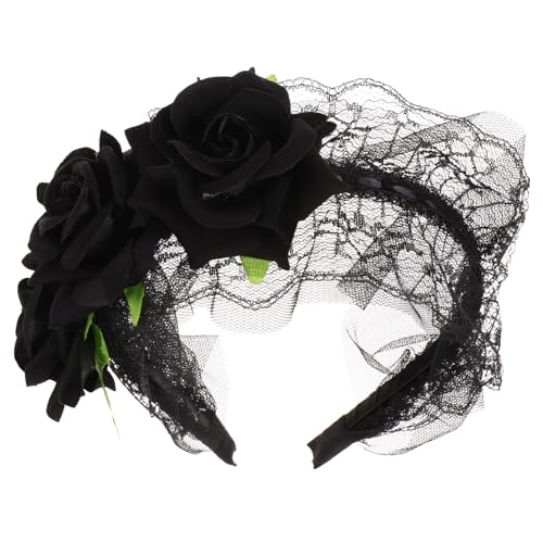 WRITWAA Stirnband aus künstlichen Rosen Haarschmuck für Damen extra breite Stirnbänder für Damen Party-Kopfbedeckung Haarband modisches Spitzenstirnband frauen stirnband Stoff Schwarz von WRITWAA