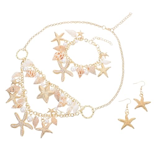 WRITWAA Strand Schmuckset Damen Muschel Schmuckset mit maritimen Anhänger Leichtes Sicheres Material Ohrschmuck und Halskette Elegantes Sommer Accessoire für Frauen und Mädchen von WRITWAA