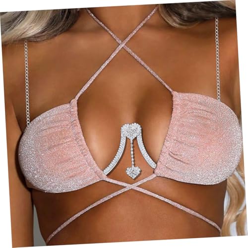WRITWAA Strass Körperschmuck mit Herz Anhänger Silberne Körperkette für Frauen Verstellbare Kette mit Funkelnden Kristallsteinen für Club Festival und Partys von WRITWAA