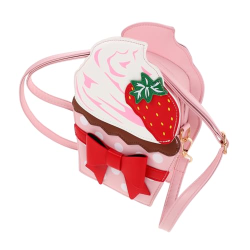WRITWAA Strawberry Print Crossbody Bag Damen PU Schultertasche Kratzfest Leicht Geräumig Süße Cupcake Form für Alltag und Party von WRITWAA
