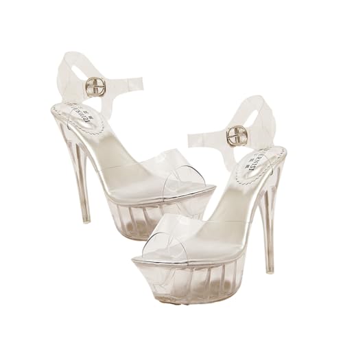 WRITWAA Stylische Damen Sandaletten mit Hohem Absatz Rutschfeste Leichte PVC High Heels Modische Sommer Schuhe für Nachtclub Party und Outdoor Bequemer Sitz Silber von WRITWAA