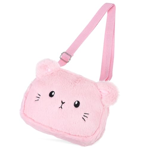 WRITWAA Plüschtasche Für Mädchen Kawaii-umhängetasche Aus Plüsch Süße Schultertasche Mit Reißverschluss Großes Fassungsvermögen Für Schlüssel Und Taschentücher Bequemer Verstellbarer Gurt von WRITWAA