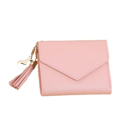 WRITWAA Tassel Geldbörse Damen Kleine Tragbare Geldtasche Einfarbigem PU Mit ünzfach Und Kartenfächern Hellrosa von WRITWAA