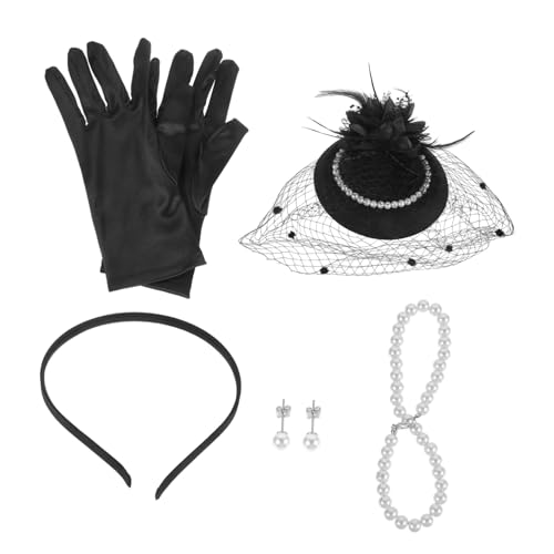 WRITWAA Teeparty-set Mit Fascinator-hut Und Handschuhen Für Damen Mit Perlenkette Und Ohrringen Kopfbedeckung Für Hochzeit Und Abschlussball von WRITWAA