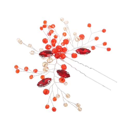 WRITWAA U-förmige Haarnadel für Frauen Rote Braut-haarforke mit Strasssteinen Stilvolles Brautschmuck-accessoire für Hochzeit Handgefertigtes Updo-design Vielseitiges Haarornament von WRITWAA