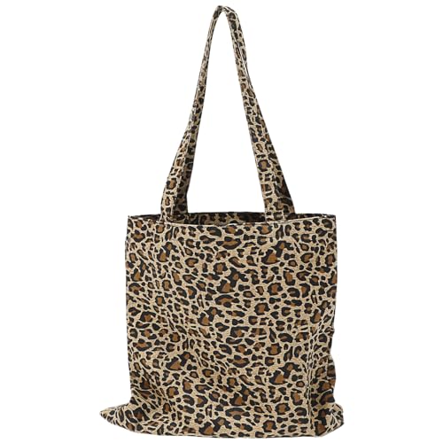 WRITWAA Leopardenmuster Canvas Umhängetasche für Damen Leichte Große Tote Bag für Schule Arbeit Einkaufen und Freizeit Stilvolle Handtasche im Vintage-design von WRITWAA