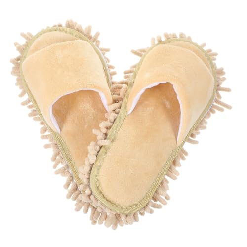 WRITWAA Unisex Chenille Wischmopp Hausschuhe mit Offenem Zehenbereich Waschbar Rutschfest Vielseitig für Fliesen und Vinylböden Bequeme Reinigungsslipper für Zuhause Beige von WRITWAA