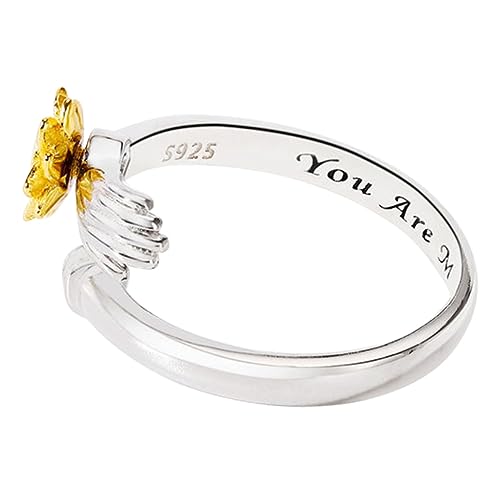 WRITWAA Verstellbarer Sonnenblumen Ring Damen Offener Rotationsring aus Hochwertigem Material Komfortabel für Alltag und Party Schmuck von WRITWAA