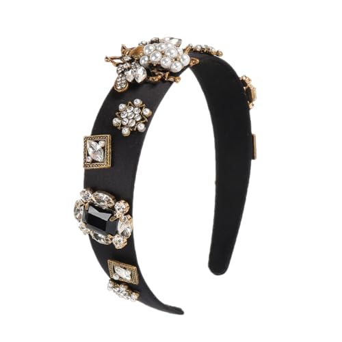 WRITWAA Vintage Barock Stirnband Mit Perlen Und Kristallen Breites Schwarzes Haarband Haaraccessoire Für Damen von WRITWAA