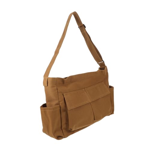 WRITWAA Vintage Canvas Tote Bag für Damen Large Capacity Schultertasche Verstellbar Robust Braun Retro Crossbody Handtasche für Arbeit Alltag College von WRITWAA