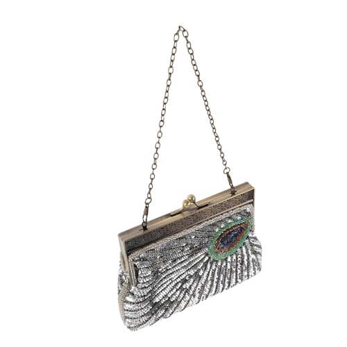 WRITWAA Vintage Perlen Pailletten-clutch mit Pfauenmuster Handgefertigte Abendtasche für Damen Schulter Crossbody-bag Eleganter Retro-stil für Hochzeiten und Festliche Anlässe von WRITWAA