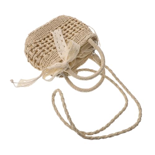 WRITWAA Waldstrohwebbeutel kleine Crossbody -Geldbörse Gewebbärbung Strandtasche Schultergurt Geldbeutel gewebte Umhängetaschen für Damen Boho-Geldbörsen handgewebte Tasche Polyester Beige von WRITWAA