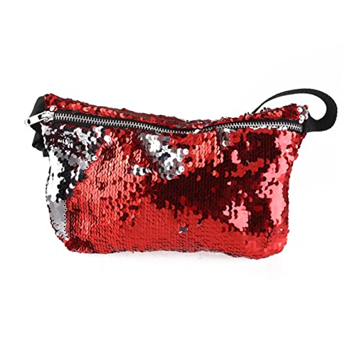 WRITWAA Damen Bauchtasche Mit Pailletten Rot Und Silber Verstellbare Hüfttasche Für Outdoor-aktivitäten Leicht Und Langlebig Exquisites Design Mit Glitzerndem Farbverlauf von WRITWAA