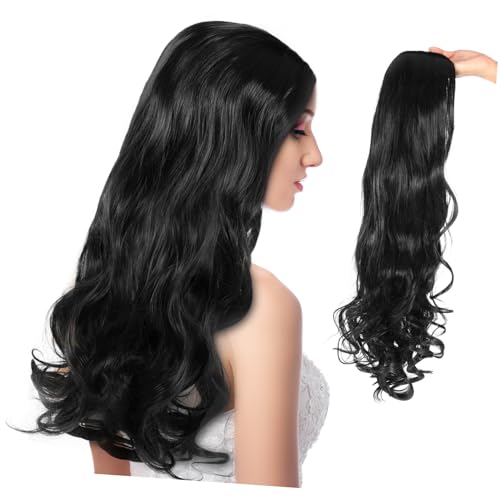 WRITWAA Weibliche Wellenperücke lange Perücken für Frauen realistische Perücken für Frauen Hochtemperaturdraht Schwarz von WRITWAA