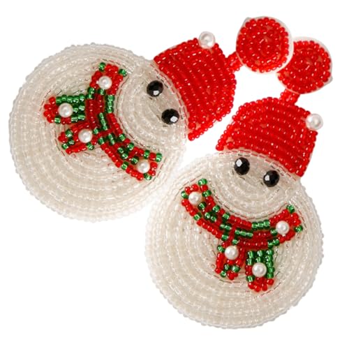 WRITWAA Weihnachtliche Schneemann Ohrstecker Weiß Geflochtene Perlen Kleine Ohrringe Festliche Accessoires Für Damen von WRITWAA