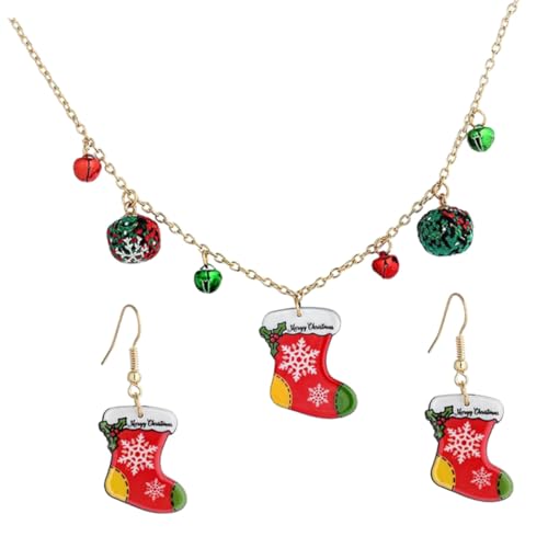 WRITWAA Weihnachtsschmuck Damen Weihnachtsstrumpf Halskette und Glocken Ohrringe Teen Mädchen Festliche Schmuck Accessoires für Weihnachtsfeier von WRITWAA