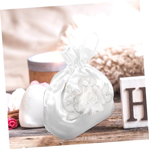WRITWAA Weiße Dolly Bag Brauttasche mit Blumenverzierung Stabile Stoff Handtasche für Braut und Brautjungfern Vielseitig für Schmuck Kosmetik Hochzeit und Besondere Anlässe Geeignet von WRITWAA