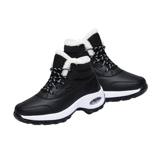 WRITWAA Winterstiefel Damen Gefüttert mit Plüschfutter Rutsch Sohle Warme Schneestiefel für Outdoor Winter Bequeme und Elastische Winterschuhe Mid Calf Boots Schwarz von WRITWAA