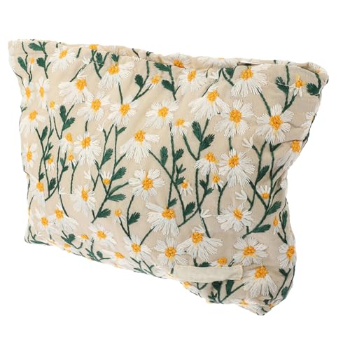 WRITWAA Zipper Reisetasche Für Kosmetik Tragbare Handtasche Für Toilettenartikel Großes Fassungsvermögen Stilvoller Make-up Organizer Beige Mit Gesticktem von WRITWAA