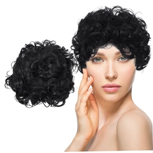 WRITWAA kurze lockige Perücke Synthetische Partyperücke Perücken anziehen Haarperücken für Frauen Foto -Requisiten Halloween-Perücken modische Frauenperücke Hochtemperaturdraht Schwarz von WRITWAA