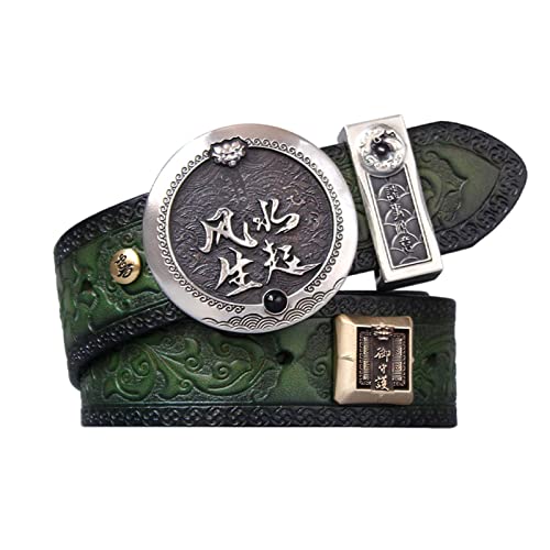 Herrengürtel, Ledergürtel Runde Kupferschnalle Modetrend Länge Anpassen Formeller Gürtel,Grün,105CM/41.3'' von WRJAHCG