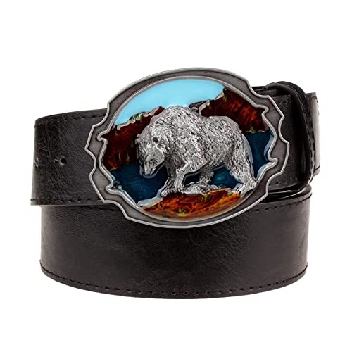 Herrengürtel,Westerngürtel Bär Gürtelschnalle Bunte Persönlichkeit Mode Vielseitig Multi-Style,Schwarz,130CM/51.2'' von WRJAHCG
