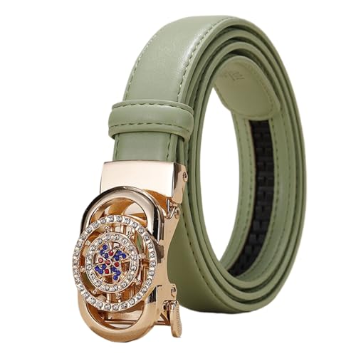 WRJAHCG Damen-Gürtel Ratsche Modischer, Taillengürtel Damen Schmal 24mm, Weiß Lässig Verstellbarer Ledergürtel mit Automatischer Schnalle Legierung mit Hohlem Muster,Grün,120CM/47.3'' von WRJAHCG