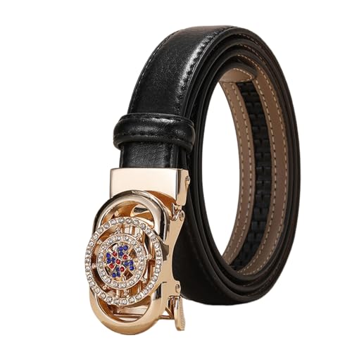 WRJAHCG Damen-Gürtel Ratsche Modischer, Taillengürtel Damen Schmal 24mm, Weiß Lässig Verstellbarer Ledergürtel mit Automatischer Schnalle Legierung mit Hohlem Muster,Schwarz,120CM/47.3'' von WRJAHCG