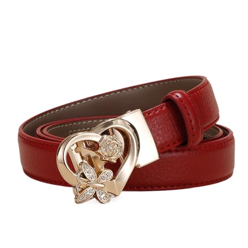 WRJAHCG Damen Gürtel Rot Ratsche, Ledergürtel Damen Schmal 24mm, Weiß Modischer Verstellbarer Gürtel mit Automatischer Schnalle Legierung mit Hohlem Muster,A red,120CM/47.3'' von WRJAHCG