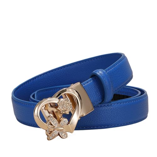 WRJAHCG Damen Gürtel Rot Ratsche, Ledergürtel Damen Schmal 24mm, Weiß Modischer Verstellbarer Gürtel mit Automatischer Schnalle Legierung mit Hohlem Muster,Blau,115CM/45.3'' von WRJAHCG