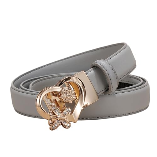 WRJAHCG Damen Gürtel Rot Ratsche, Ledergürtel Damen Schmal 24mm, Weiß Modischer Verstellbarer Gürtel mit Automatischer Schnalle Legierung mit Hohlem Muster,Grau,120CM/47.3'' von WRJAHCG