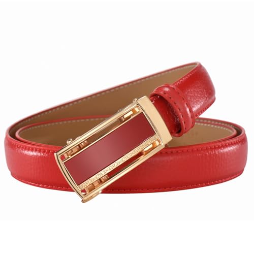 WRJAHCG Damengürtel Ratsche, Ledergürtel Damen Modischer Schmaler, Verstellbarer Lässig Echtledergürtel mit Quadratischer Dekorativer Schnalle aus Legierung,A red,120CM/47.3'' von WRJAHCG