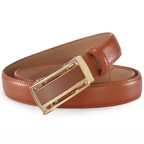 WRJAHCG Damengürtel Ratsche, Ledergürtel Damen Modischer Schmaler, Verstellbarer Lässig Echtledergürtel mit Quadratischer Dekorativer Schnalle aus Legierung,Orange,105CM/41.3'' von WRJAHCG