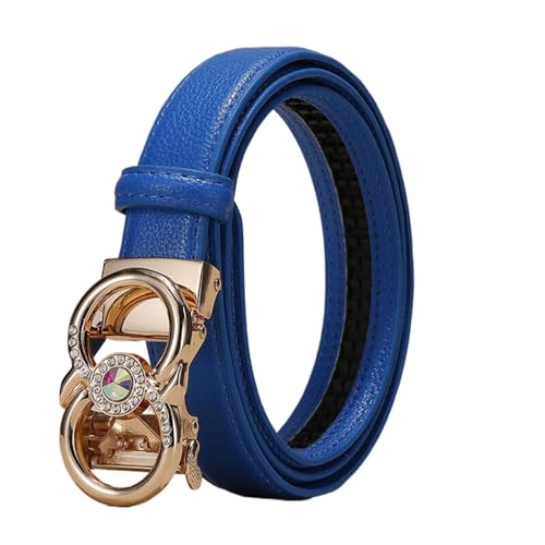WRJAHCG Damengürtel Ratsche Verstellbarer, Gürtel Damen Schmal Modischer 24mm, Schwarz Lässig Ledergürtel mit Automatischer Schnalle aus Legierung mit Hohlem Muster,Blau,115CM/45.3'' von WRJAHCG