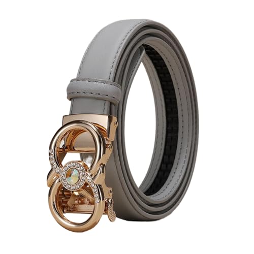 WRJAHCG Damengürtel Ratsche Verstellbarer, Gürtel Damen Schmal Modischer 24mm, Schwarz Lässig Ledergürtel mit Automatischer Schnalle aus Legierung mit Hohlem Muster,Grau,100CM/39.4'' von WRJAHCG