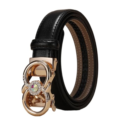 WRJAHCG Damengürtel Ratsche Verstellbarer, Gürtel Damen Schmal Modischer 24mm, Schwarz Lässig Ledergürtel mit Automatischer Schnalle aus Legierung mit Hohlem Muster,Schwarz,120CM/47.3'' von WRJAHCG
