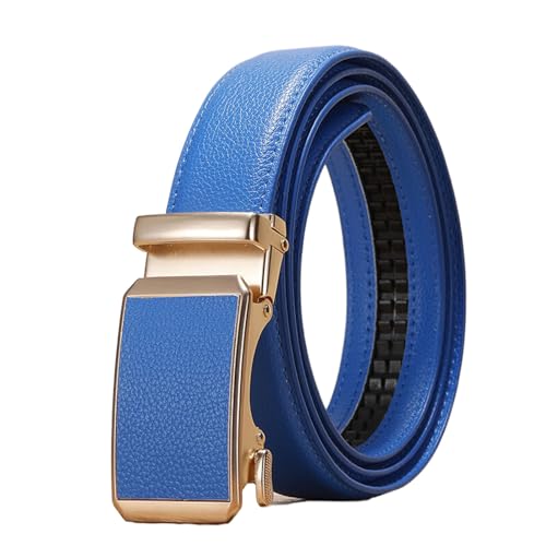 WRJAHCG Gürtel Herren Leder Ratsche, Herren-Gürtel Modischer Anzuggürtel, Verstellbarer Lässig Gürtel aus Rindsleder mit dekorativer automatischer Schnalle aus Legierung,Blau,100CM/39.4'' von WRJAHCG