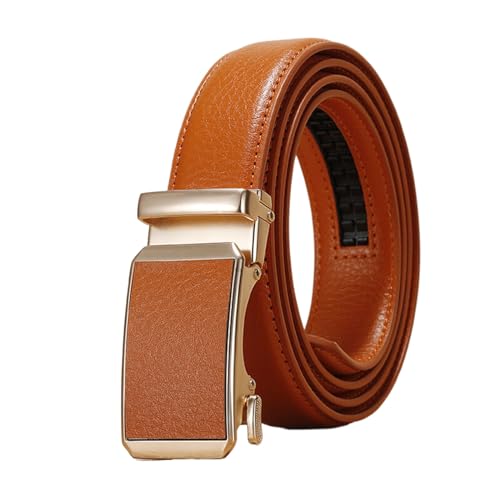 WRJAHCG Gürtel Herren Leder Ratsche, Herren-Gürtel Modischer Anzuggürtel, Verstellbarer Lässig Gürtel aus Rindsleder mit dekorativer automatischer Schnalle aus Legierung,Orange,110CM/43.3'' von WRJAHCG